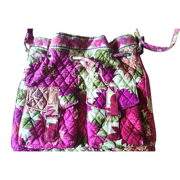 Vera Bradley Hello Dahlia Pink Floral Cotton Quilted Drawstring Shoulder Bag 12" - Picture 14 of 14